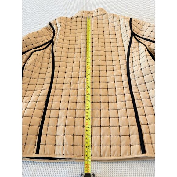 Napa Valley quilted full zip tan jacket with black trim Petite Med. - Picture 8 of 11